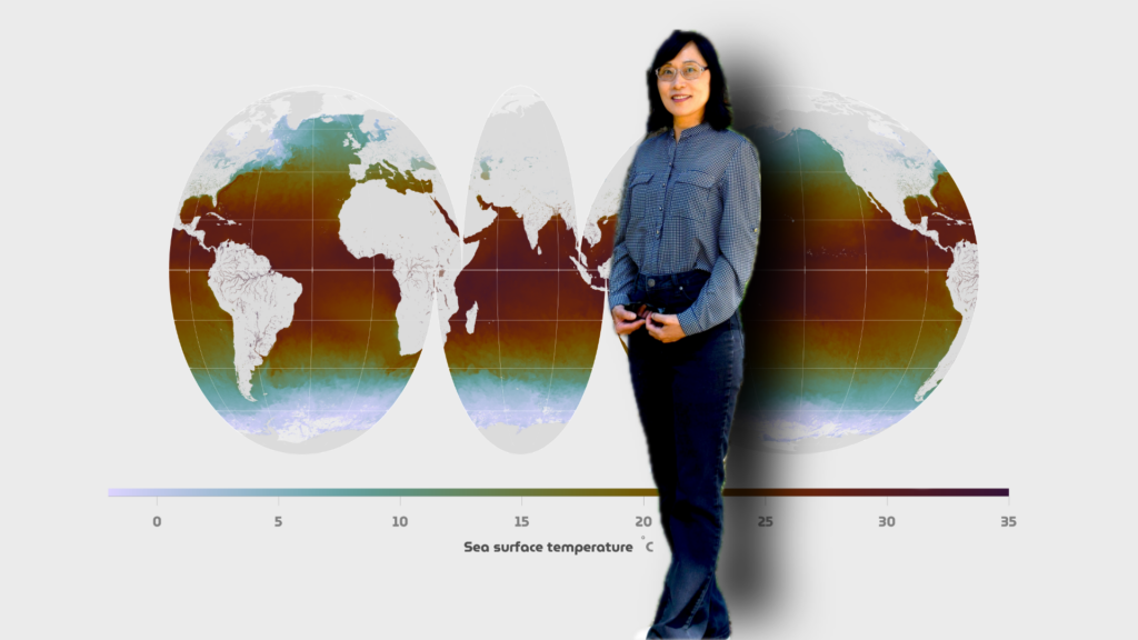 Prof. Weiqing Han (University of Colorado at Boulder, USA) was selected as the Johannes Geiss Fellow in 2020. Background graphic from https://s-ink.org/sea-surface-temperature-2023-july