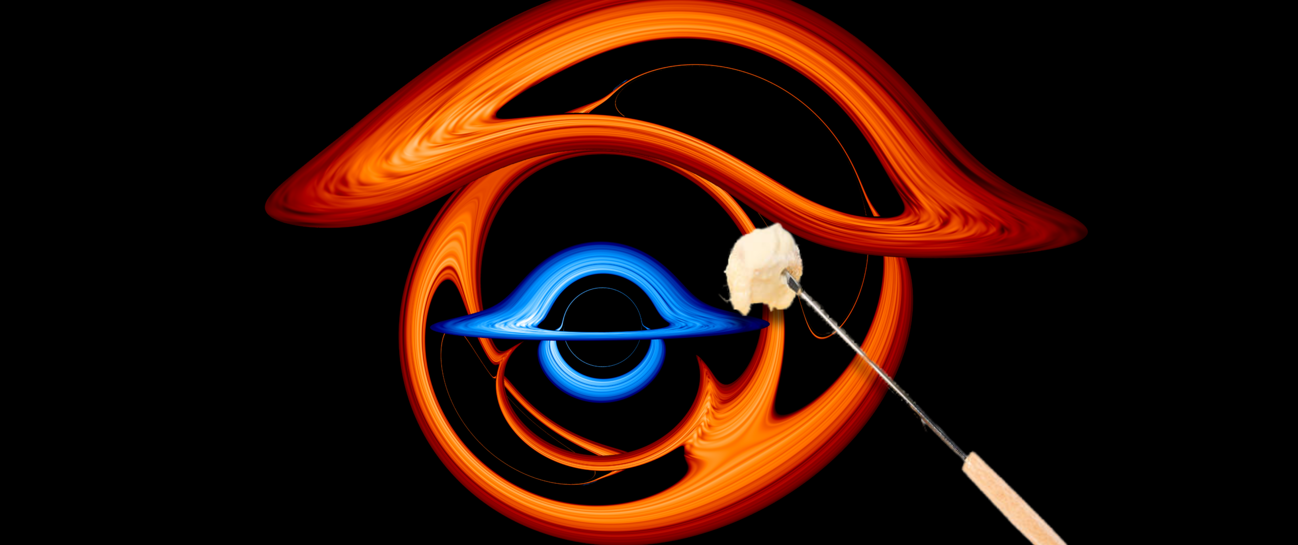 Accretion disks with a piece of bread covered in cheese on a fondue fork.