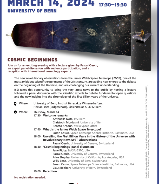 Flyer for the ISSI Special Event 'Cosmic Beginnings'