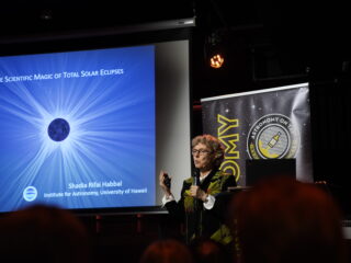 Shadia Rifai Habbal, Professor at the University of Hawaii at Mānoa and participant in the concurrent ISSI Workshop on Solar Eclipses, opening the scientific programme.