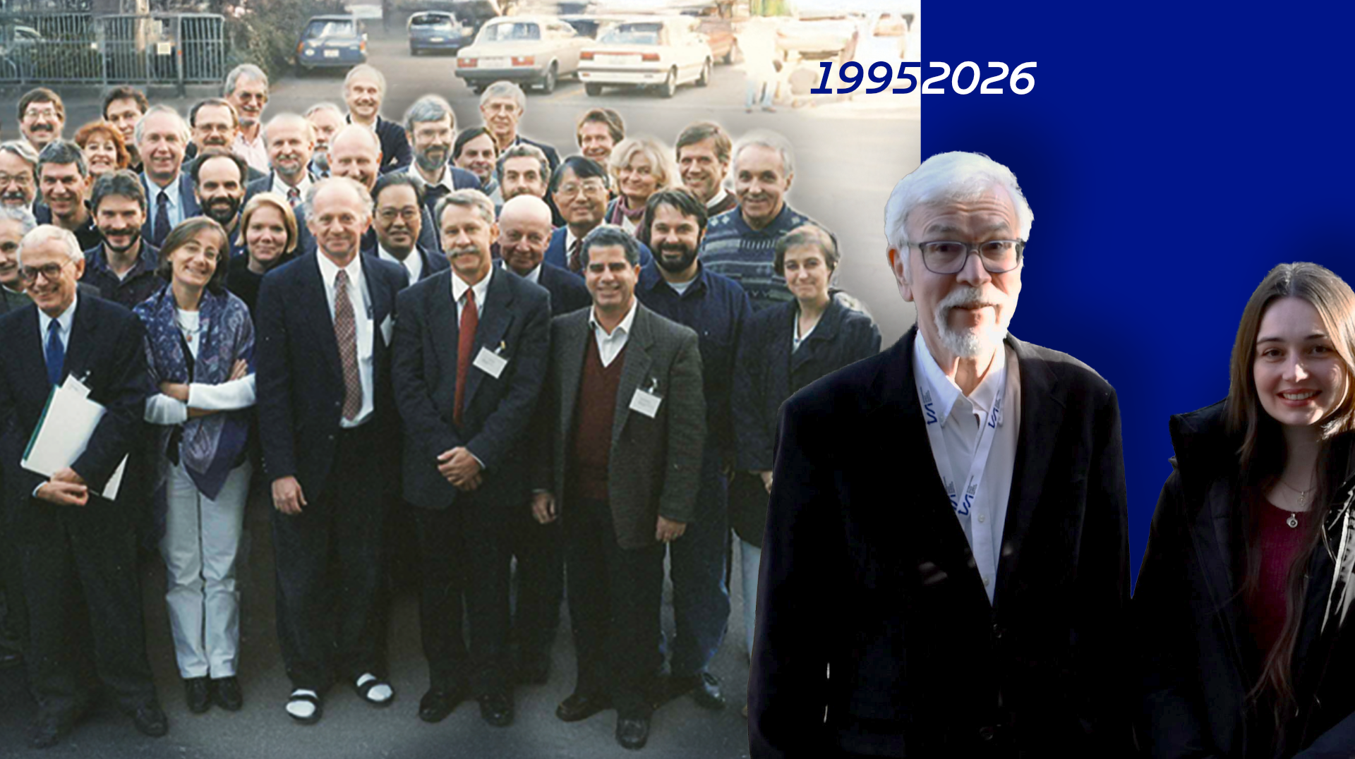 Header image showing the group picture of the first ever ISSI Workshop in 1995 with Eberhard Möbius, and superposed an image of him again 31 years later together with Emma Davies.