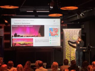 Lucia Kleint, Professor at the University of Bern during Astronomy on Tap, Bern. Picture by AoT Bern, Ruben Tandon and Brian Magee.