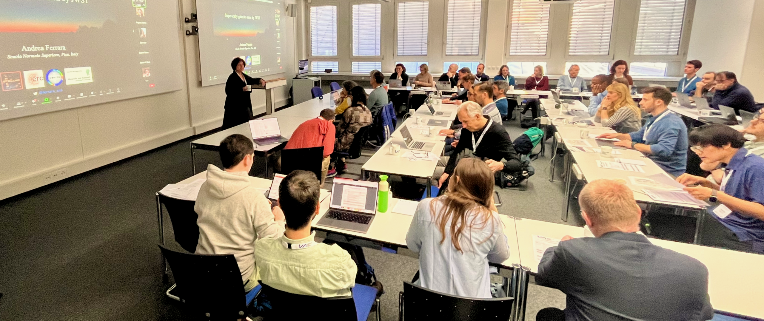 Executive Director Dr. Antonella Nota welcoming the participants of the first ISSI breakthrough workshop “Chronology of the Very Early Universe According to JWST: The First Billion Years”.