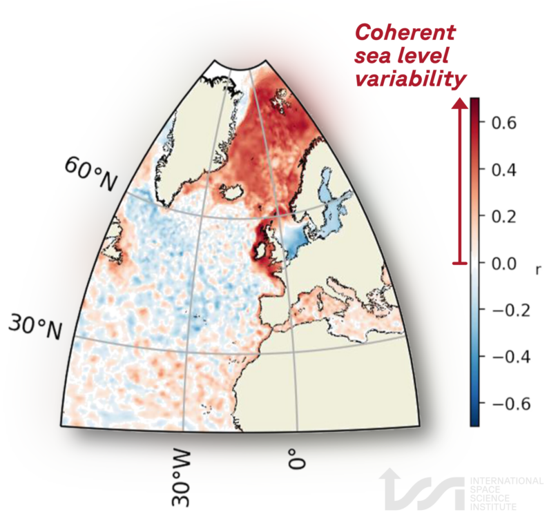The NorthAtlantic Eastern Boundary mode. Red indicates regions of coherent sea-level variability. Figure adjusted by ISSI from Wise et al. (2024).