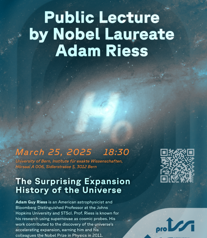 Poster for the Public proISSI Lecture by Nobel Laureate Adam Riess designed by Fabio Crameri