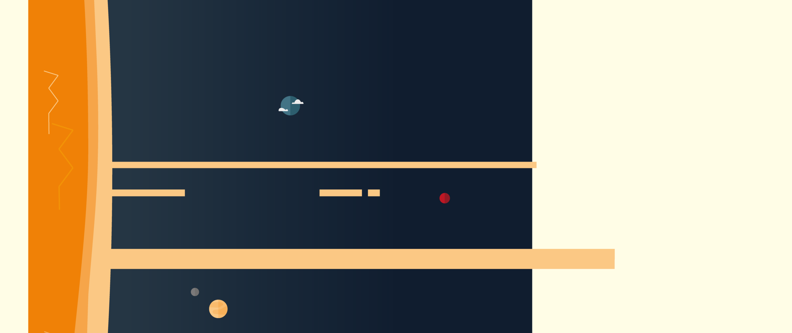 Solar wind impression as a flat design sketch by Lucía Pérez Díaz (https://www.luciaperezdiaz.com) and made available via https://s-ink.org/solar-wind-sketch