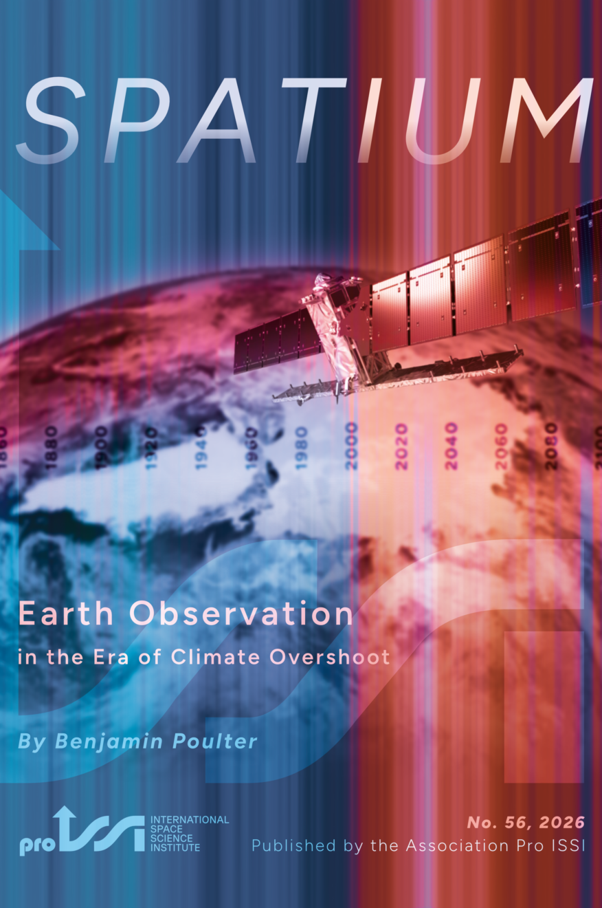 Cover of the SPATIUM 56 on climate overshoot and Earth Observation authored by Benjamin Poulter and edited by Fabio Crameri.
